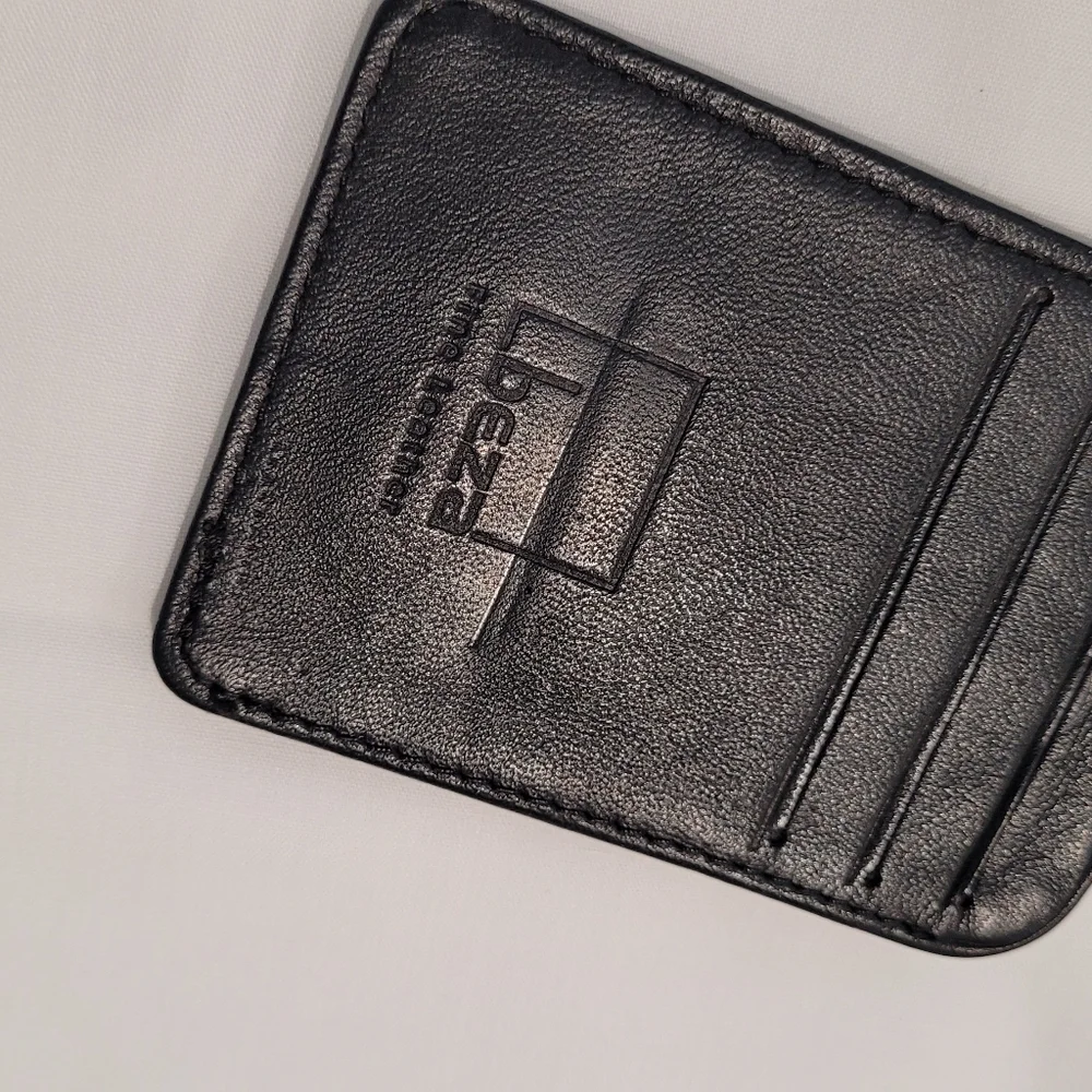 Black Leather Card & Momey Holder with Clip